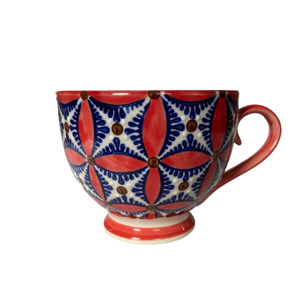 Bohemian Hand Painted Footed Coffee Mug Tea Cup Floral